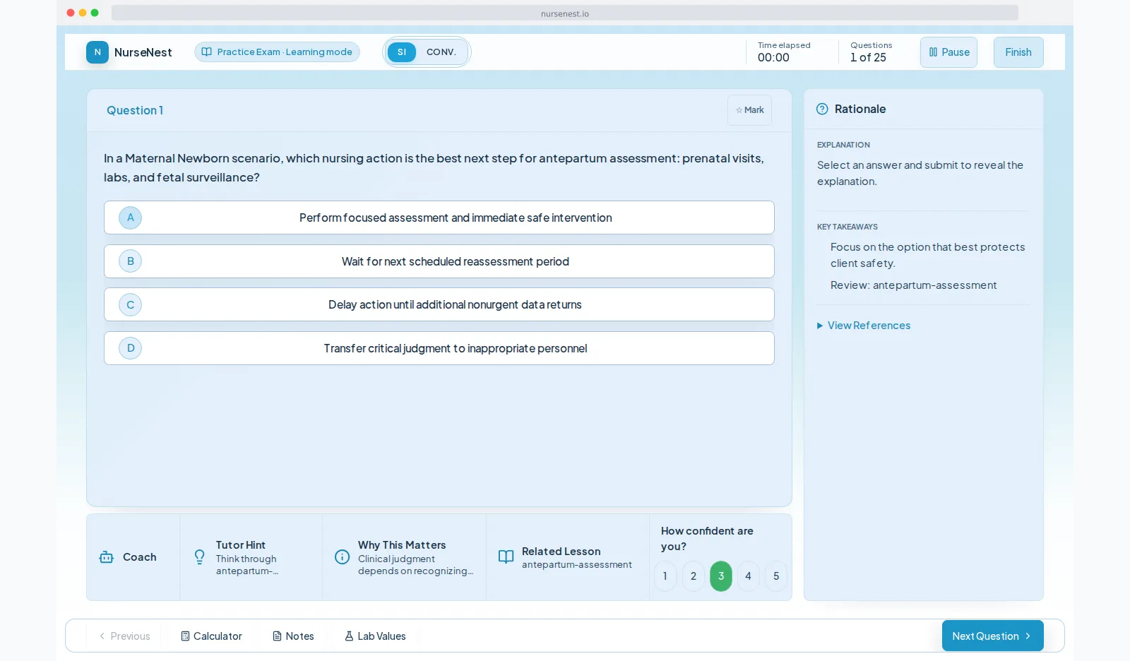 Allied health practice question with profession-specific rationale and clinical explanation.