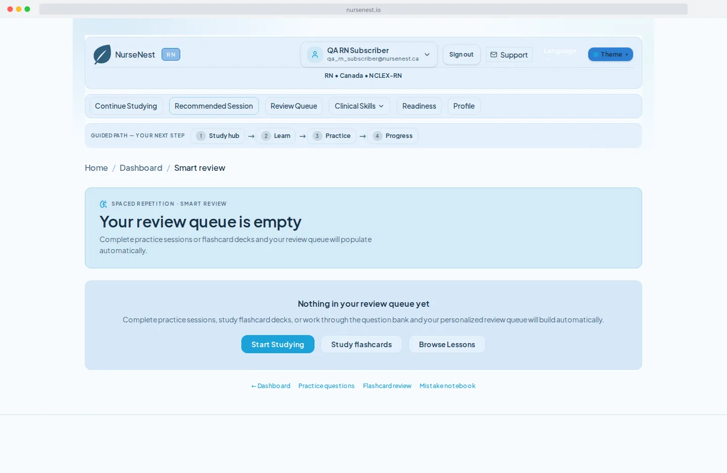 Smart review system grouping weak topics by confidence priority.